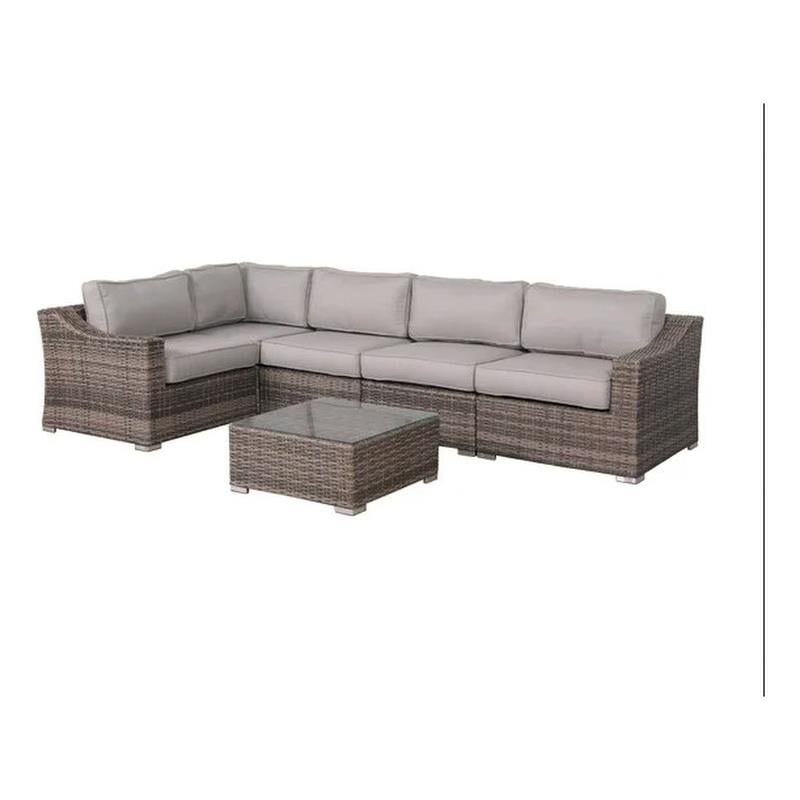 Living Source Intl 6 Piece Wicker / Rattan Sectional Set w/ Cushions in Gray