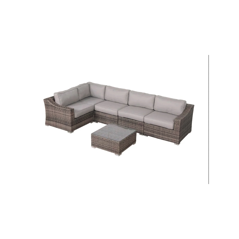 Living Source Intl 6 Piece Wicker / Rattan Sectional Set w/ Cushions in Gray