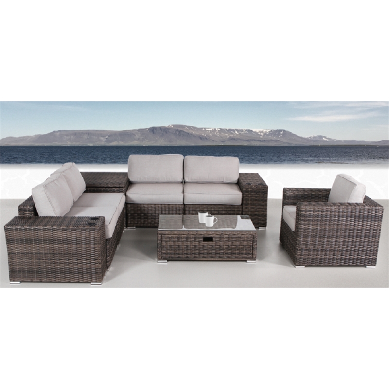 Living Source 5 Person Wicker / Rattan Seating Group with Cushions in Brown
