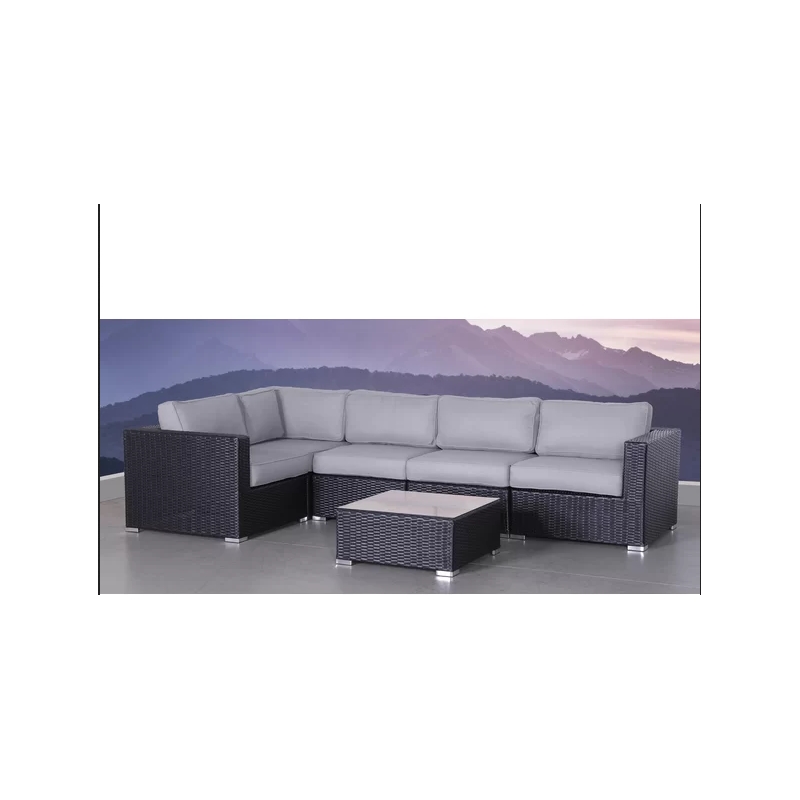 Living Source 5 Piece Wicker / Rattan 4 Person Seating Group w/ Cushions in Gray