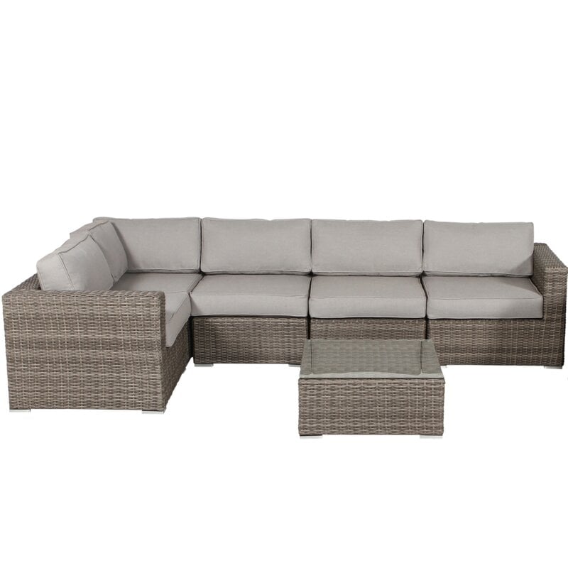 Living Source 5 Piece Wicker / Rattan 4 Person Seating Group w/ Cushions in Gray