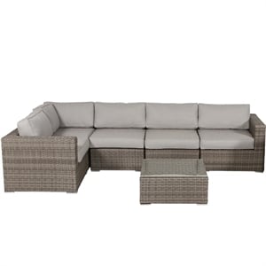 Living Source 5 Piece Wicker / Rattan 4 Person Seating Group w/ Cushions in Gray