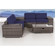 Living Source Wicker / Rattan 4-Person Seating Group w/Cushions in Espresso/Navy