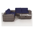 Living Source Wicker / Rattan 4-Person Seating Group w/Cushions in Espresso/Navy