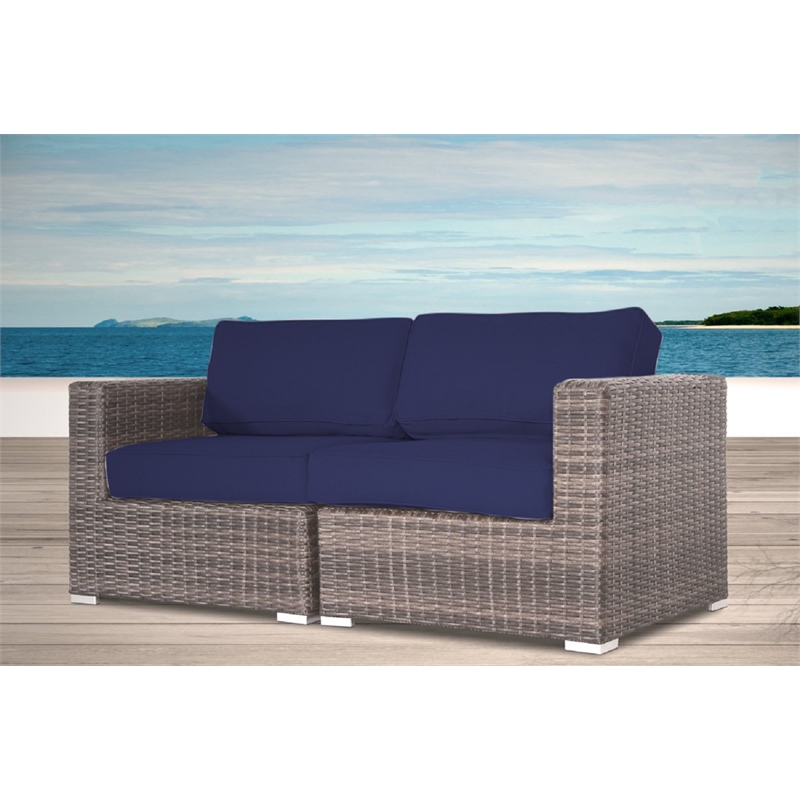Living Source Internaltional Wicker / Rattan 2-Person Loveseat in Brown/Navy