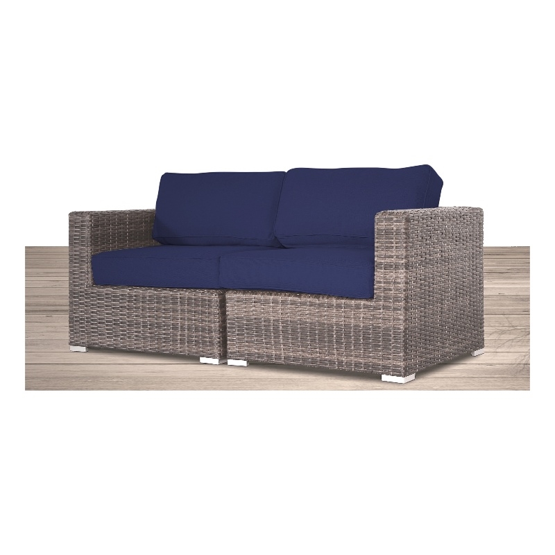 Living Source Internaltional Wicker / Rattan 2-Person Loveseat in Brown/Navy