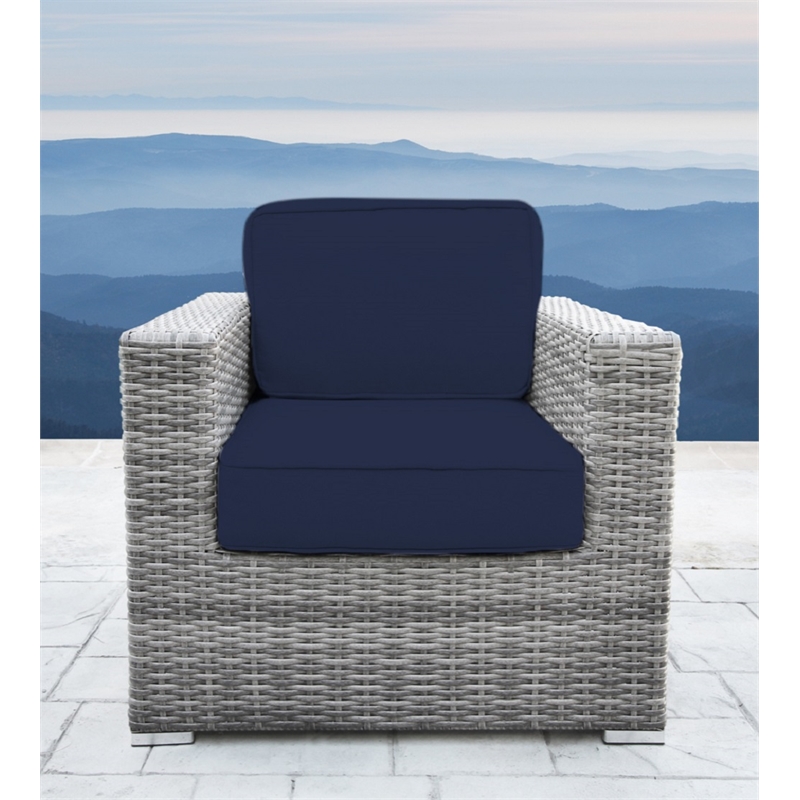 Living Source Internaltional Wicker / Rattan Patio Chair w/Cushions in Gray/Navy