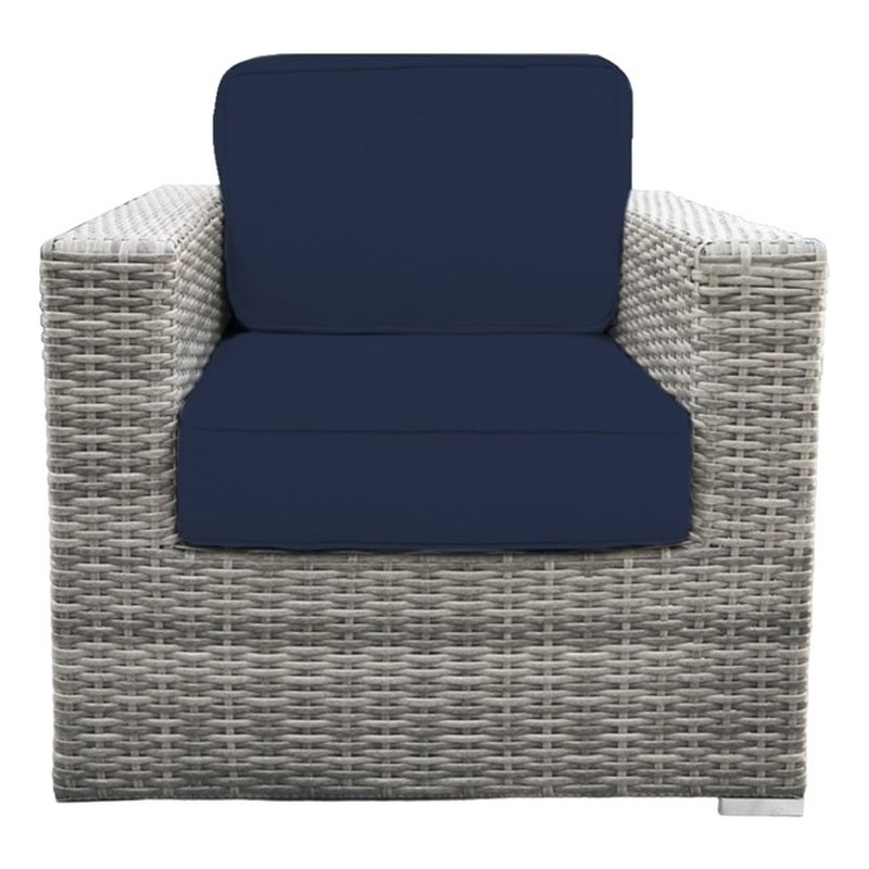 Living Source Internaltional Wicker / Rattan Patio Chair w/Cushions in Gray/Navy