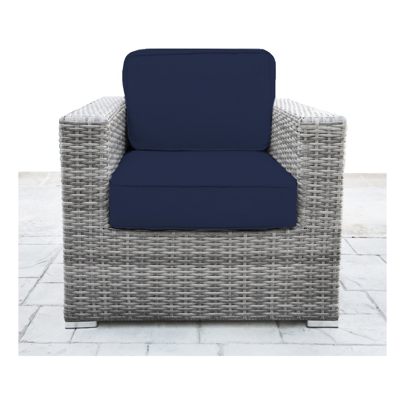 Living Source Internaltional Wicker / Rattan Patio Chair w/Cushions in Gray/Navy