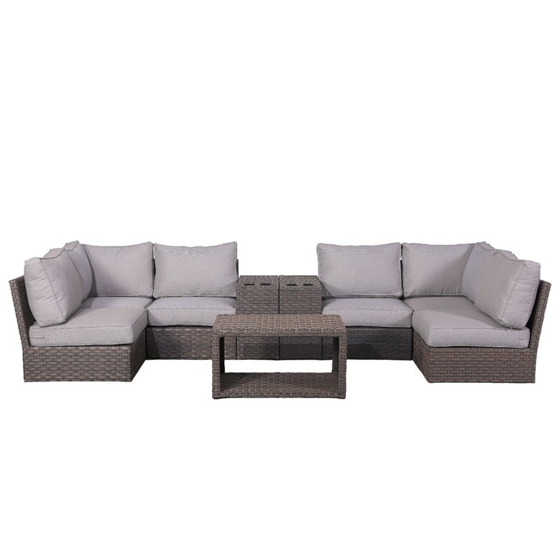 Living Source International 9PC Wicker / Rattan Sectional Seating Group in Brown