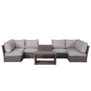 Living Source International 9PC Wicker / Rattan Sectional Seating Group in Brown