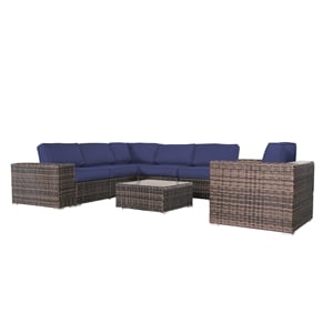 Living Source Intl 5-Person Wicker / Rattan Seating Group in Espresso/Navy Blue
