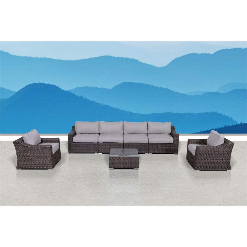 LSI Rattan Wicker 6 - Person Seating Group with Cushions