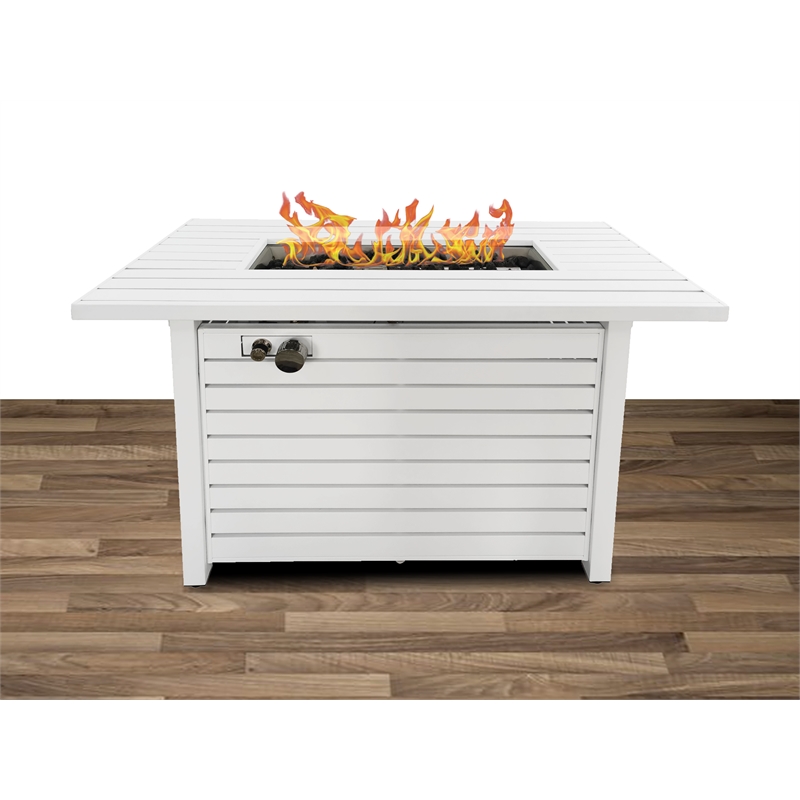 Living Source International Outdoor Stainless Steel Fire Pit Table in White