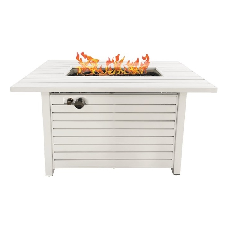 Living Source International Outdoor Stainless Steel Fire Pit Table in White