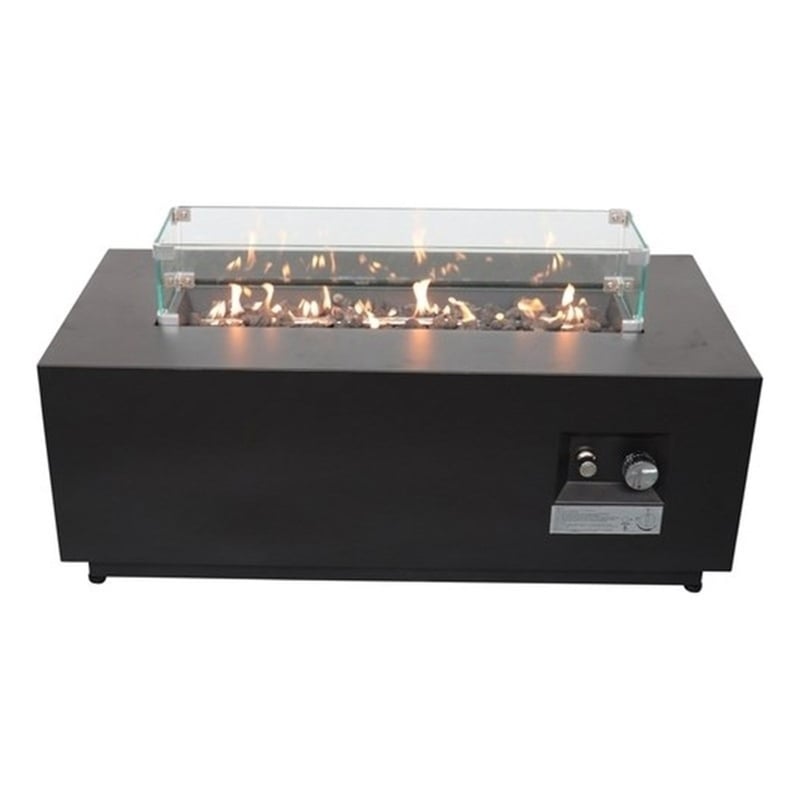 LSI 16'' H x 42'' W Steel Outdoor Fire Pit Table with Lid