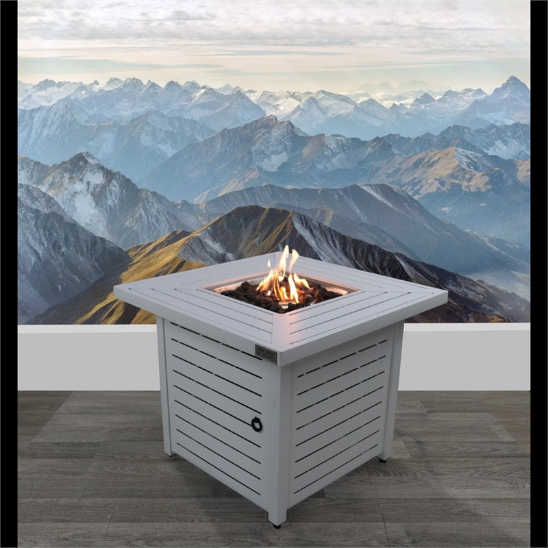 LSI Modern Metal Outdoor Fire Pit Table in White