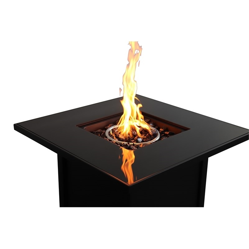 LSI 30'' W Black Metal Outdoor Fire Pit Table with Lid
