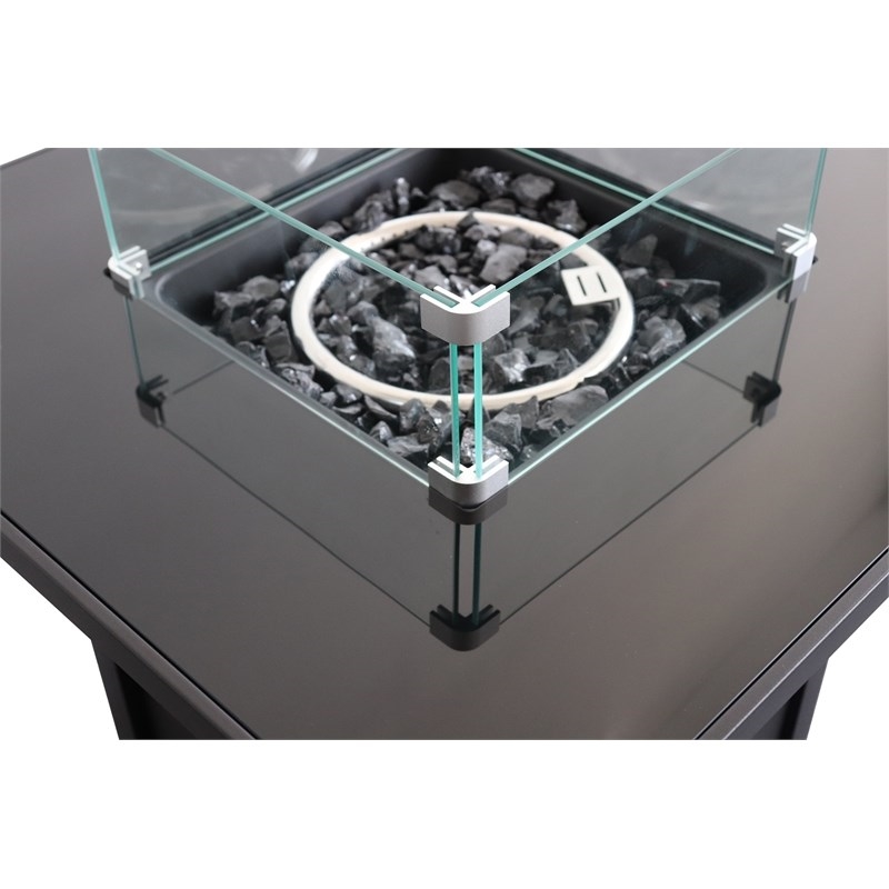 LSI 30'' W Black Metal Outdoor Fire Pit Table with Lid