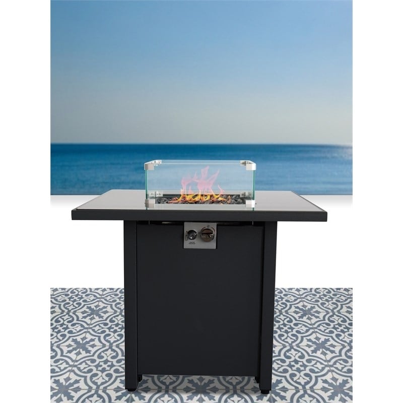 LSI 30'' W Black Metal Outdoor Fire Pit Table with Lid