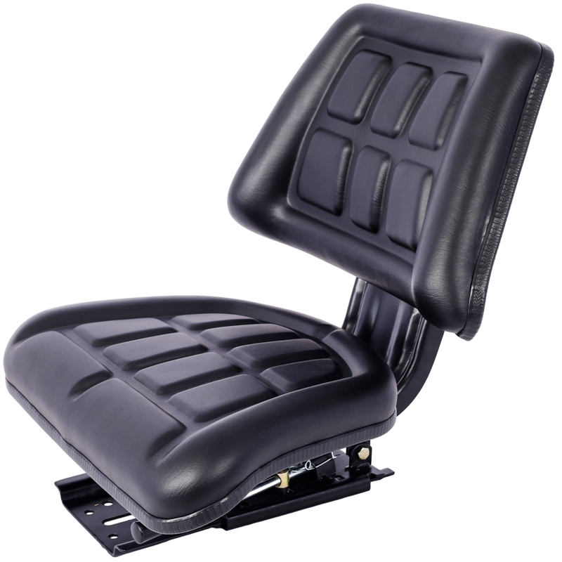 Black Tractor Seat with Backrest  Steel/PVC Compact Mower Slide Track