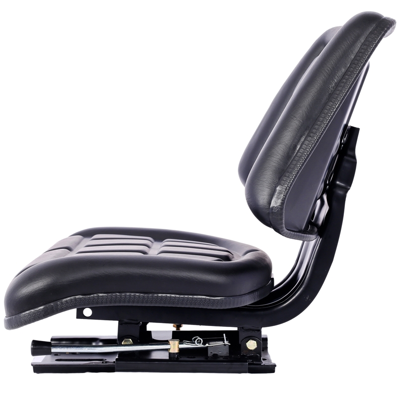 Black Tractor Seat with Backrest  Steel/PVC Compact Mower Slide Track