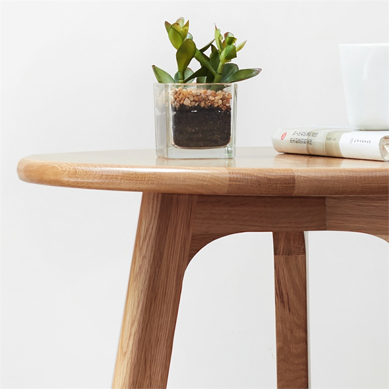 Natural Solid Oak Wood Round End Table  Small Side Table for Living Room