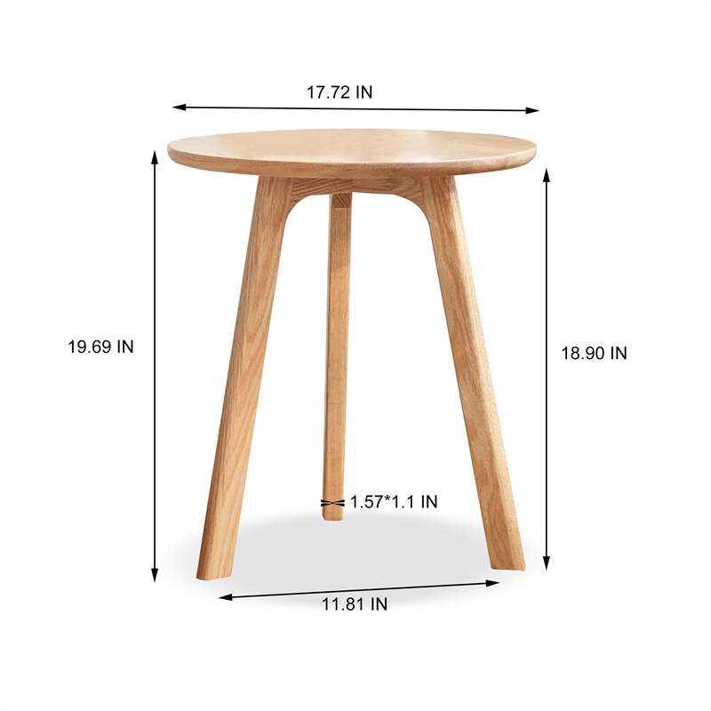 Natural Solid Oak Wood Round End Table  Small Side Table for Living Room