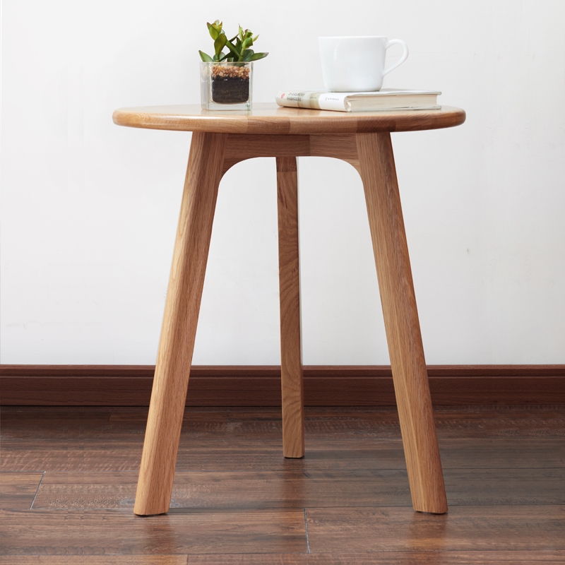 Natural Solid Oak Wood Round End Table  Small Side Table for Living Room