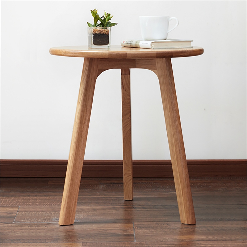 Natural Solid Oak Wood Round End Table  Small Side Table for Living Room