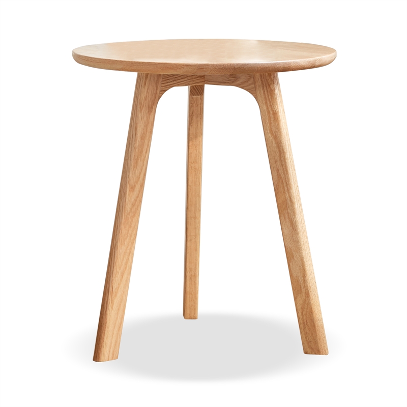 Natural Solid Oak Wood Round End Table  Small Side Table for Living Room