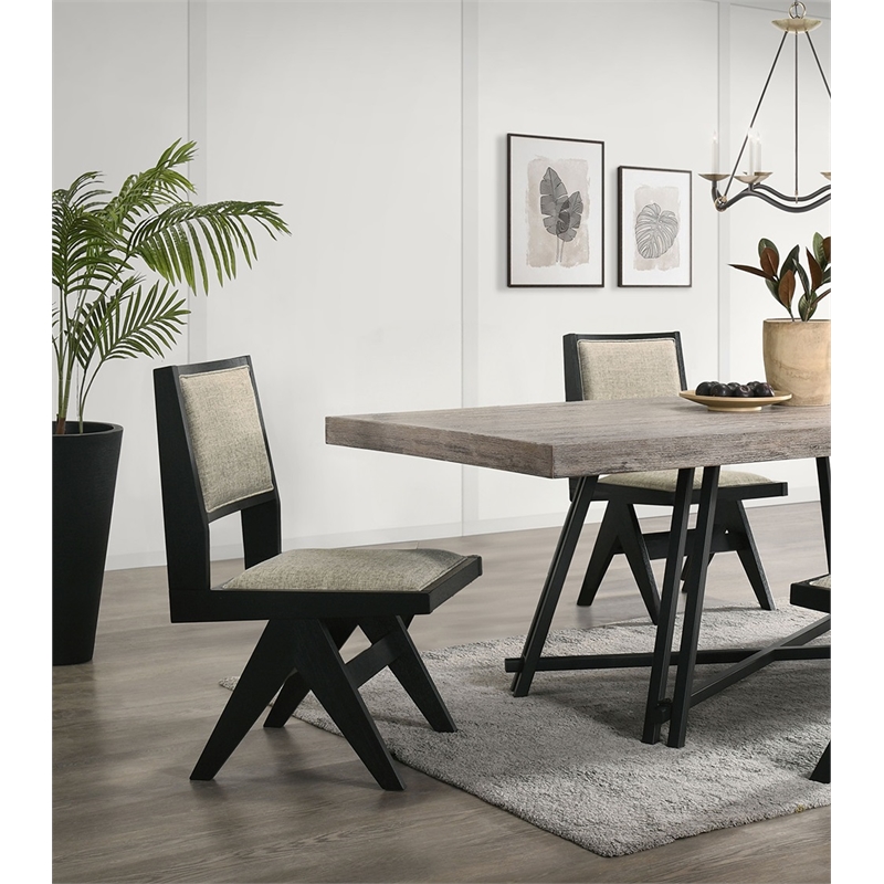 LSI Contemporary Dining Chairs Black Wood Frame with Light Gray Fabric