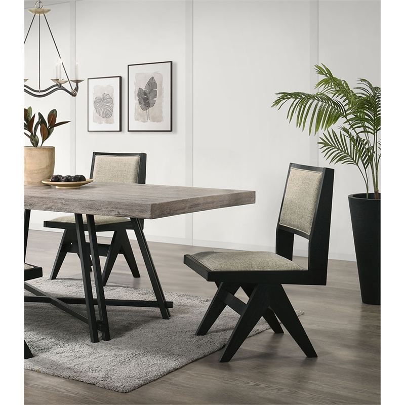 LSI Contemporary Dining Chairs Black Wood Frame with Light Gray Fabric