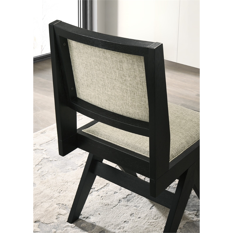 LSI Contemporary Dining Chairs Black Wood Frame with Light Gray Fabric