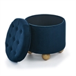 Dark Blue Round Storage Ottoman  Flannel Reversible Lid Storage
