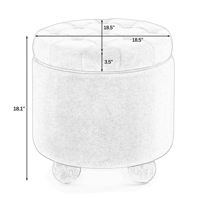 Dark Blue Round Storage Ottoman  Flannel Reversible Lid Storage