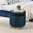 Dark Blue Round Storage Ottoman  Flannel Reversible Lid Storage