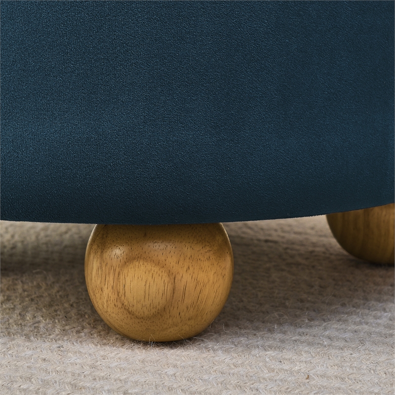 Dark Blue Round Storage Ottoman  Flannel Reversible Lid Storage