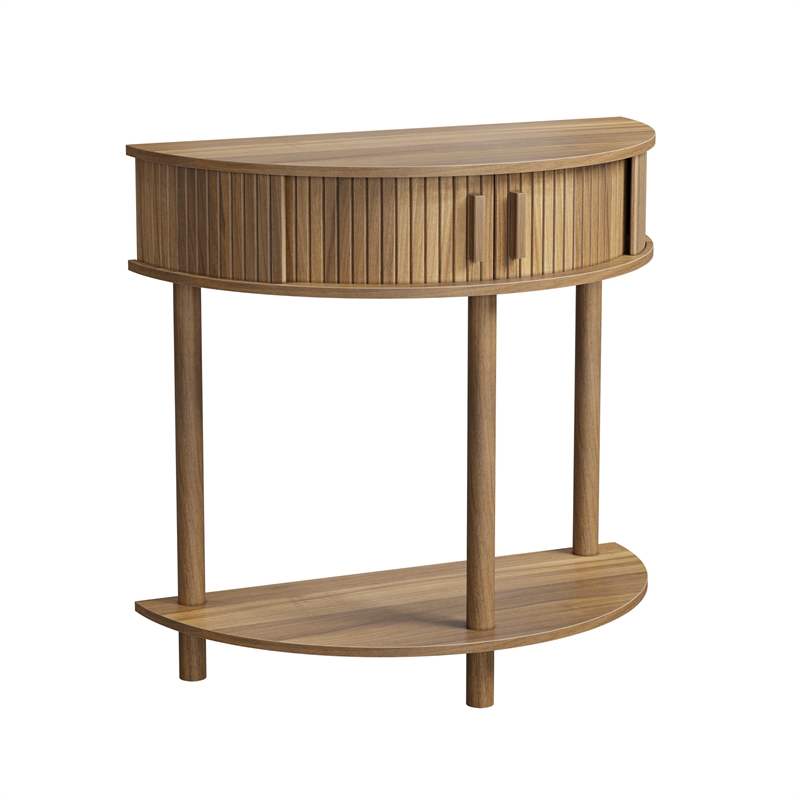 31.5 Farmhouse Walnut Half Moon Console Table with Storage