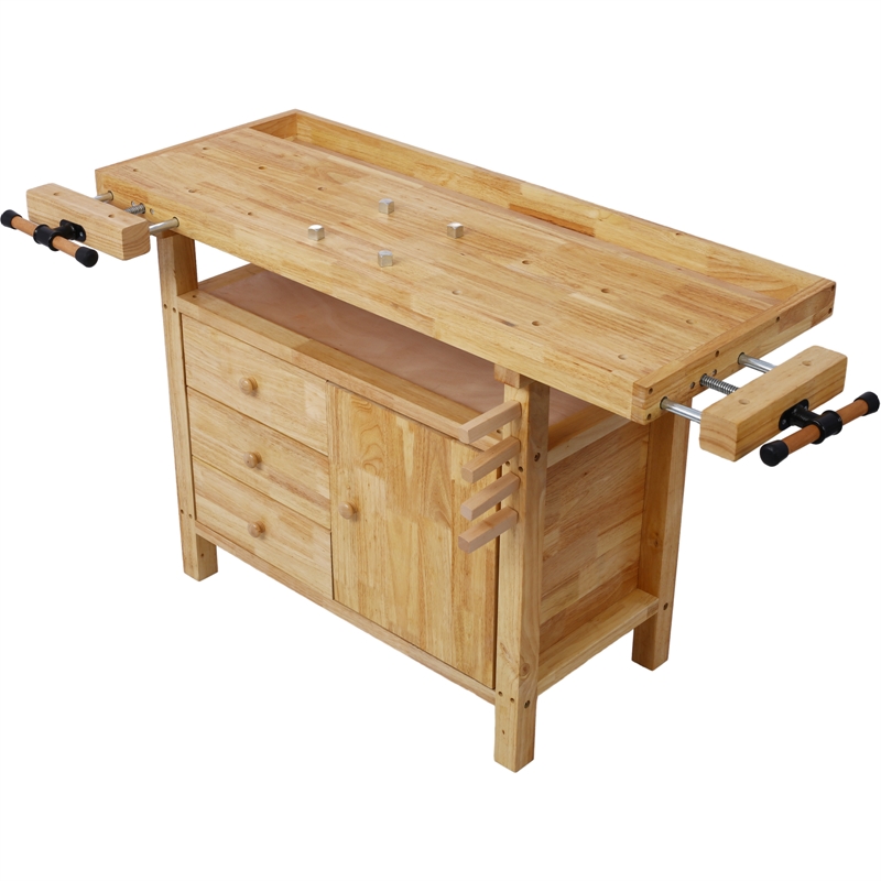 Durable Rubberwood Workbench with Storage for Garage / Workshop-Home