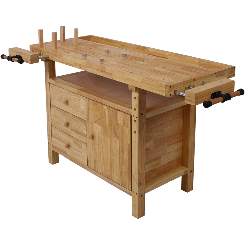 Durable Rubberwood Workbench with Storage for Garage / Workshop-Home