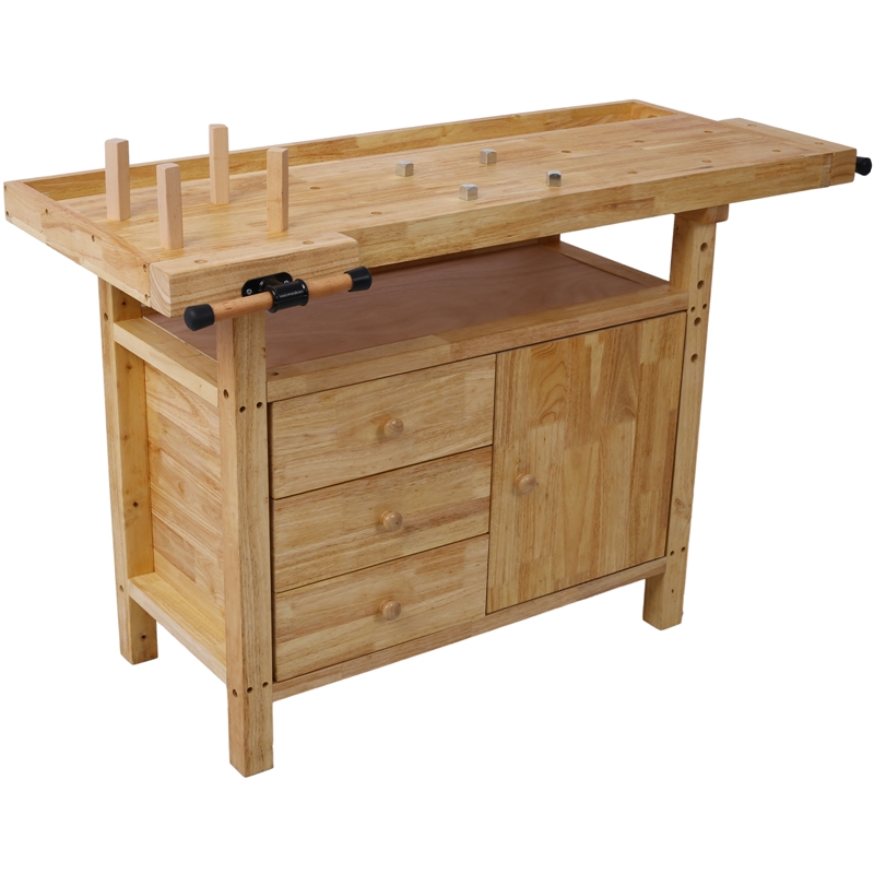 Durable Rubberwood Workbench with Storage for Garage / Workshop-Home