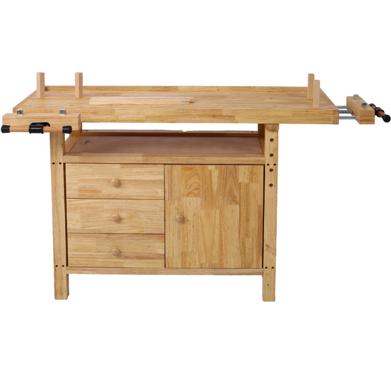 Durable Rubberwood Workbench with Storage for Garage / Workshop-Home