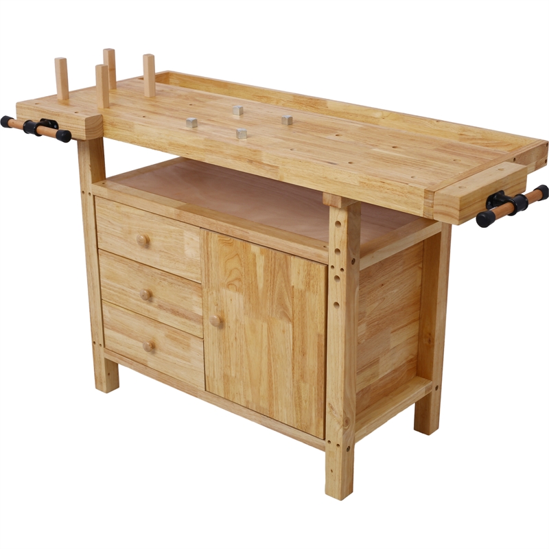 Durable Rubberwood Workbench with Storage for Garage / Workshop-Home