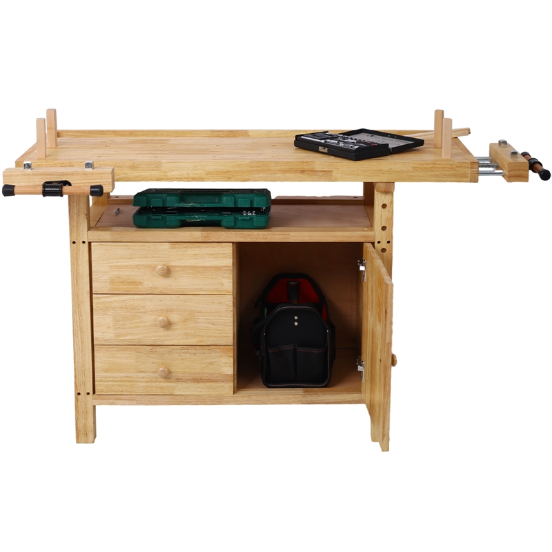 Durable Rubberwood Workbench with Storage for Garage / Workshop-Home