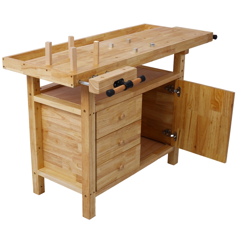 Durable Rubberwood Workbench with Storage for Garage / Workshop-Home