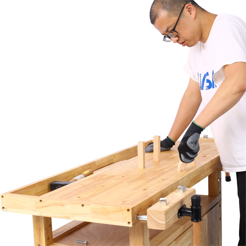Durable Rubberwood Workbench with Storage for Garage / Workshop-Home