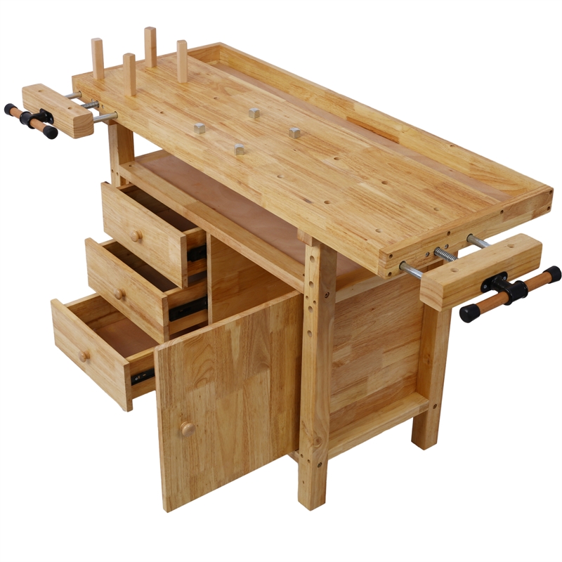 Durable Rubberwood Workbench with Storage for Garage / Workshop-Home