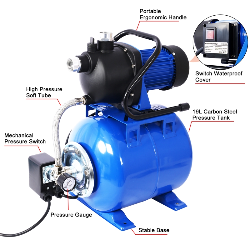 1.6HP Shallow Well Pump with Tank Auto Water Booster for Home  Farm Irrigate