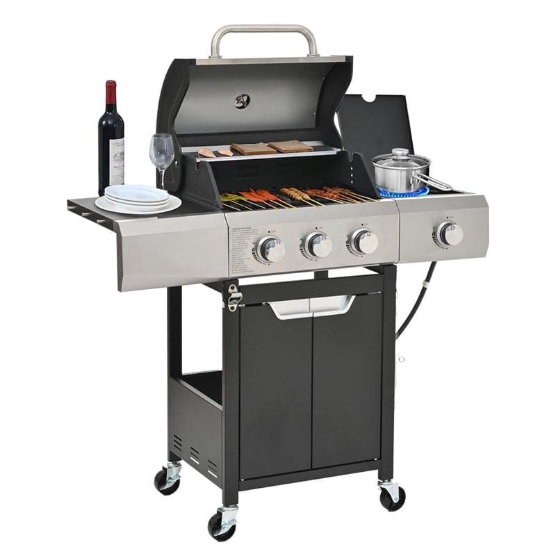 3 Burner Propane Gas Grill with Side Burner Cover Stainless Steel BBQ Grill